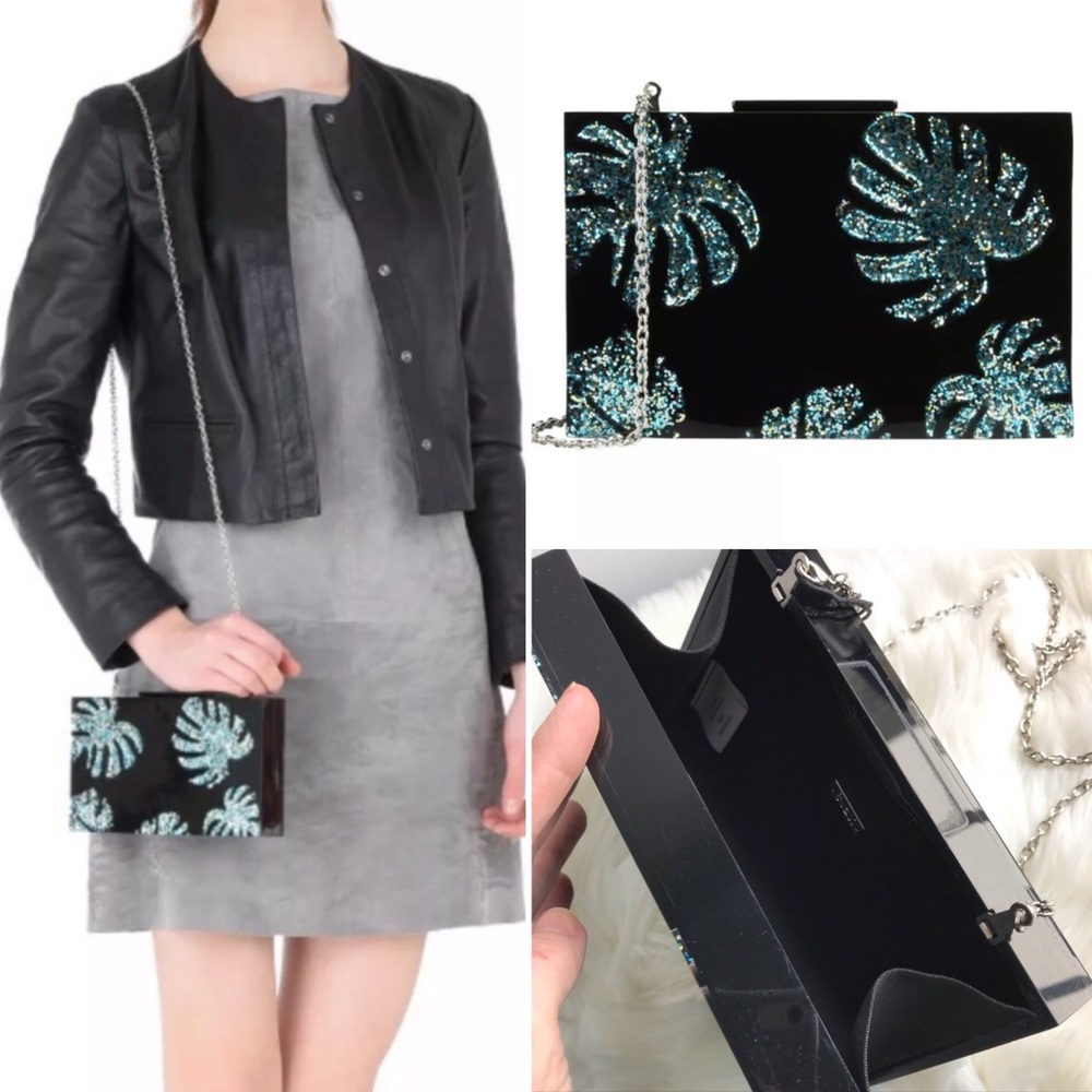 🆕 Nali Box Sparkly Leaf Clutch Detachable Strap